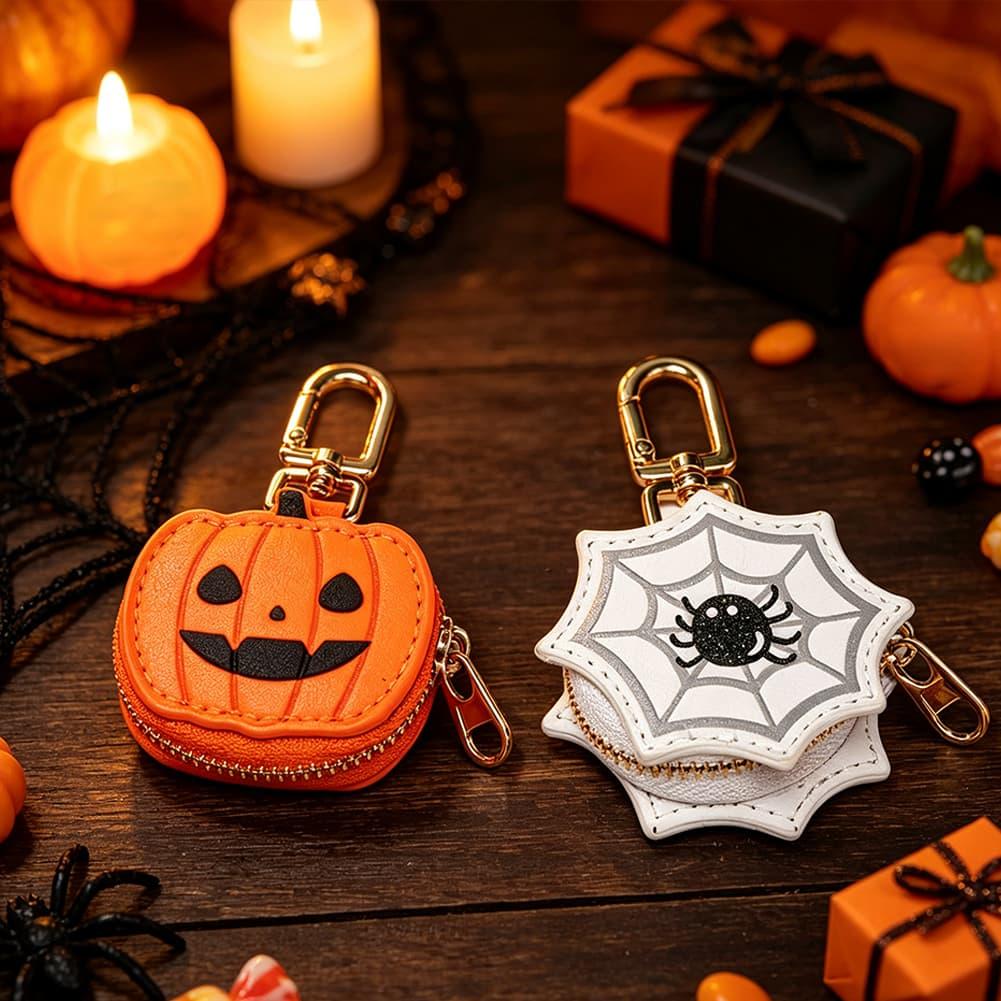 Mini Backpack Purse - Halloween Kürbis Spinnennetz Mini-Geldbörse Schlüsselanhänger PU-Leder