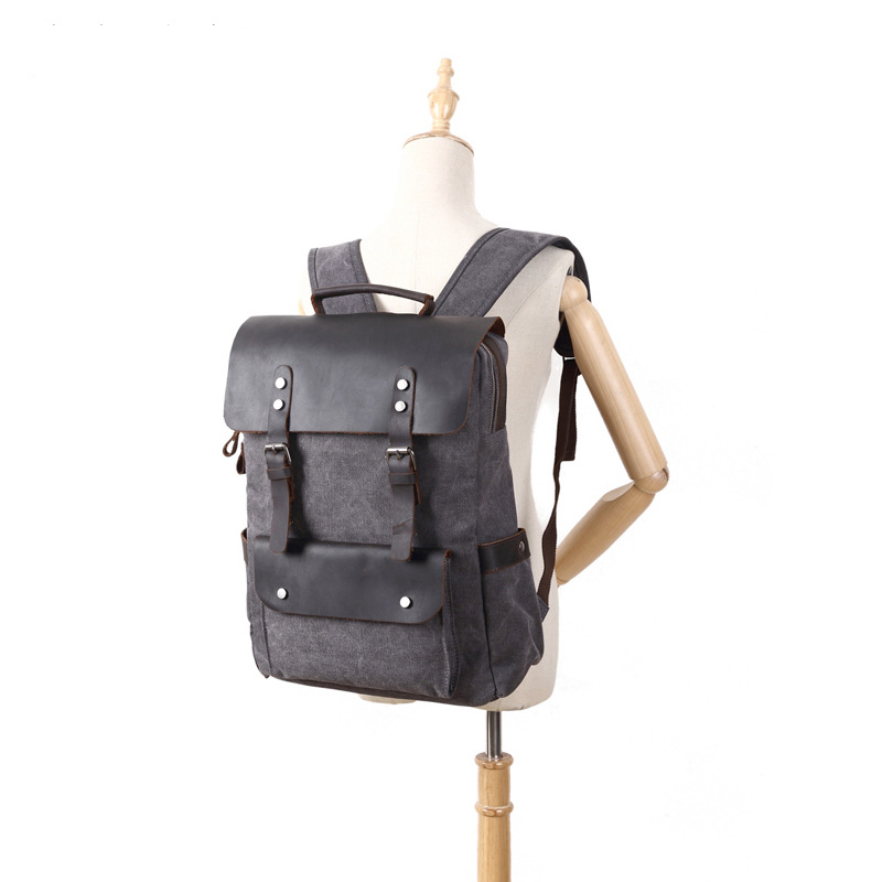 Leather Backpack Vintage - Benutzerdefiniertes Logo Vintage Canvas Schultasche Unisex